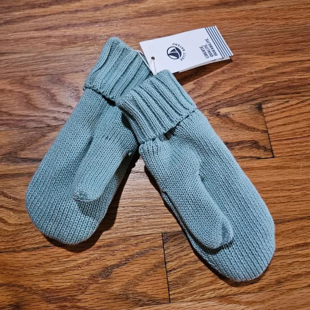 NWT! Petit Bateau Minty Green Organic Cotton Yarn Mittens Size 6-8 Girl or Boy